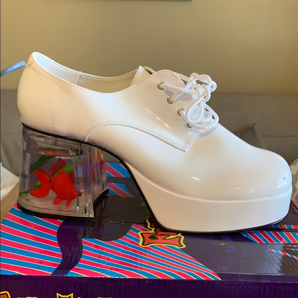 White Patent Platform Shoes with Clear Heel. Size men’s 12/13